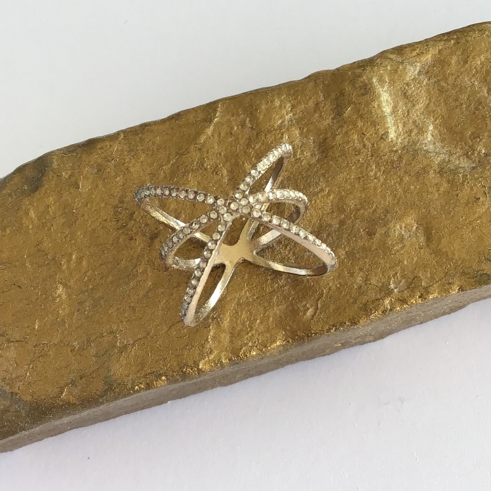 Trinity Cross Gold Ring with Tiny Faux Diamonds